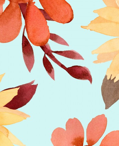 Satin cotton watercolor flowers on turquoise background