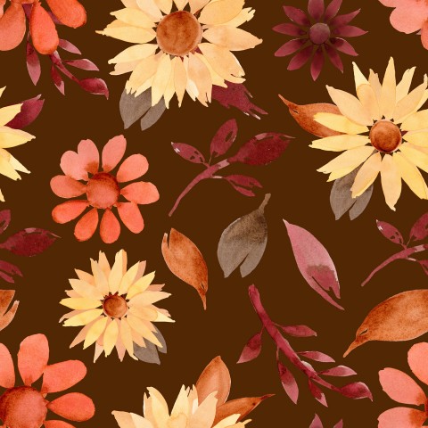 Aquarelle SoftShell fleurs et feuilles sur fond marron