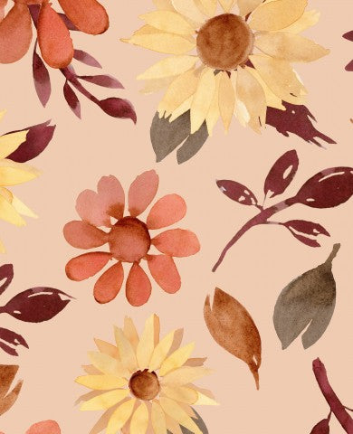 Jersey a watercolor pattern with sunflowers and leaves