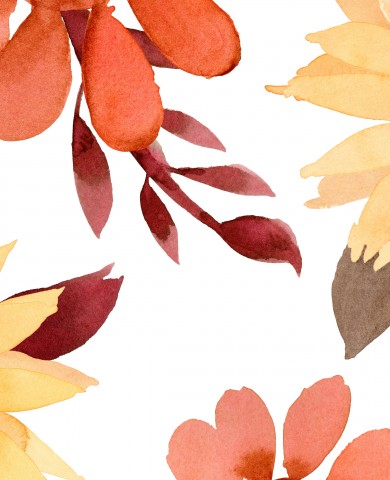 Muslin watercolor flowers and leaves on white background