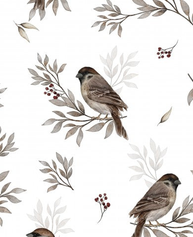 Satin Baumwolle Spatzen und Beeren