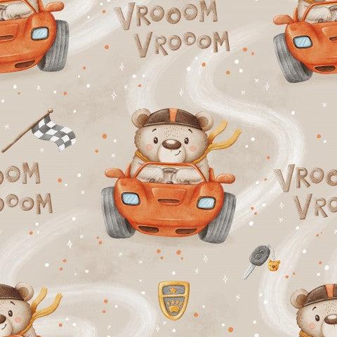 Waterproof fabric of a teddy bear driving a car