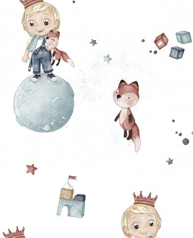 Waterproof fabric watercolor pattern with a boy and a fox