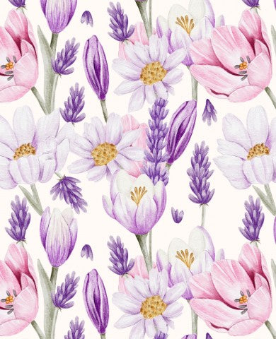 Jerseymönster i akvarell med lila och vita blommor