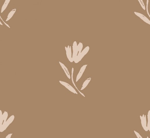 French Terry à motif floral sur fond marron