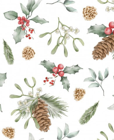 Jersey Christmas pattern with pine cones, holly berries and berries