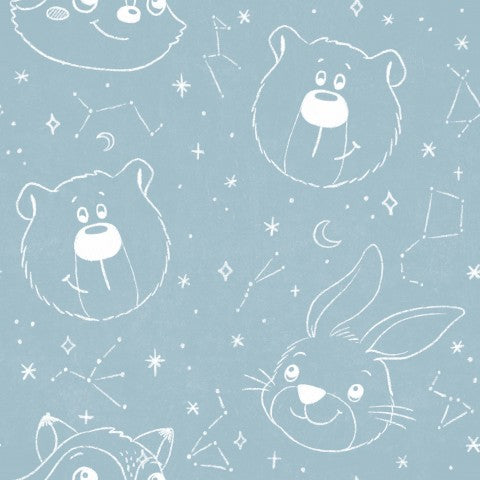 Muslin a series of cartoon animals with stars and constellations