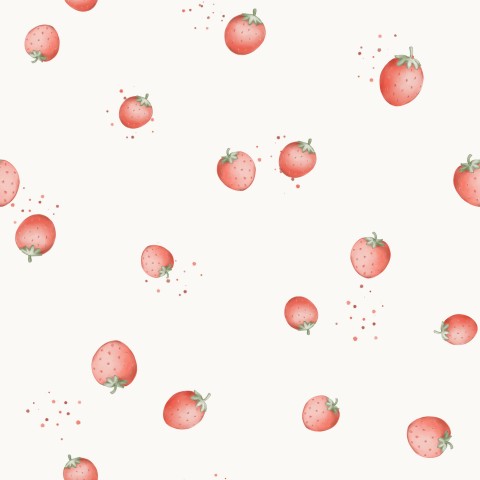 Mussola con motivo a fragola su sfondo bianco