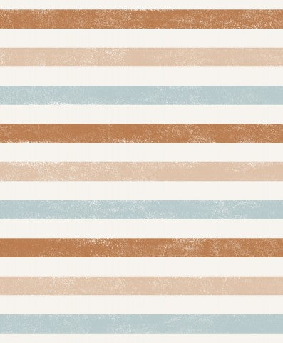 Muslin a striped wallpaper with brown, blue and white stripes