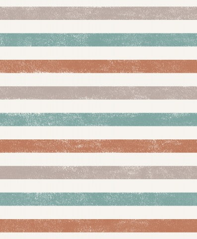 French Terry an orange, blue and white striped wallpaper