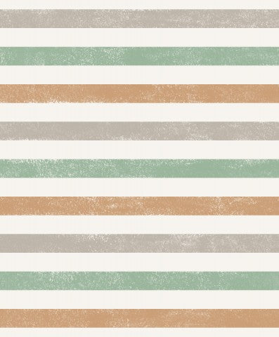 Satijnen katoenen strepenbehang met groene, oranje en bruine strepen