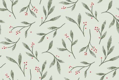 Satin cotton holly leaves and berries