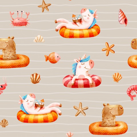 Summer-Merchandise-Trend: Baumwoll-Canvas-Stoff für Capybara & Unicorn-Nägelung, 100% Baumwolle, meterware Qualität, perfect for sewing, unique design, stateme