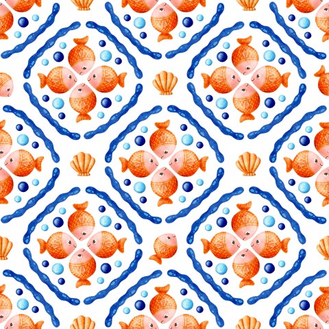 Panama an orange-blue tile pattern with fish and shells