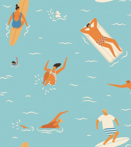 Waterproof fabric pattern of people swimming in the sea