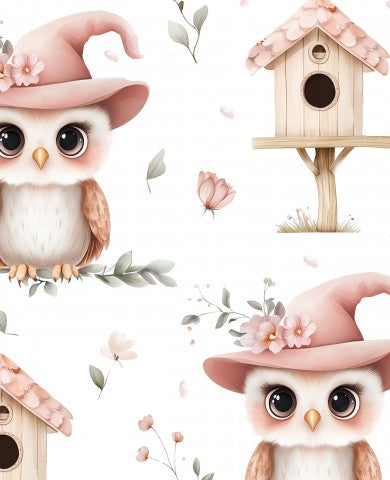 Satin Baumwolle einer süßen Eule und einem Vogelhaus