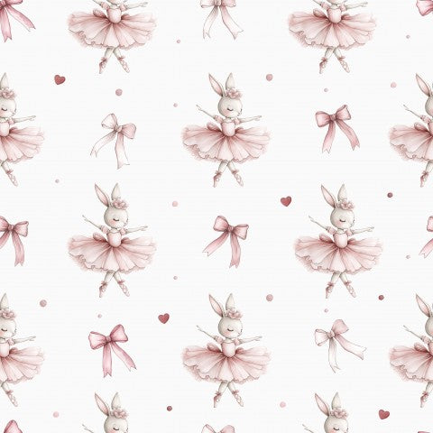 Söt bomullsballerina med rosa rosetter – perfekt för ditt nästa sömnadsprojekt! Bomullstyg, 100 % naturliga fibrer, perfekt för kanin- och barnkläder.