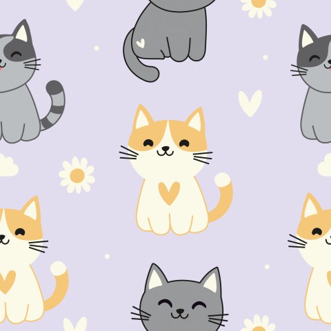 Panama pattern of cute cats on a purple background