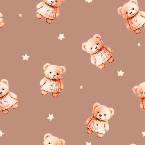 Satin cotton teddy bears on brown background