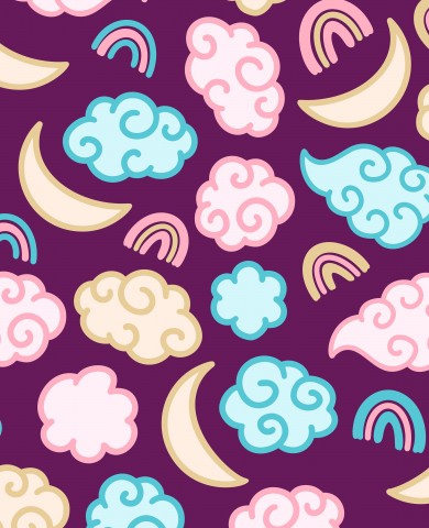 Rib Jersey clouds and rainbows on a purple background