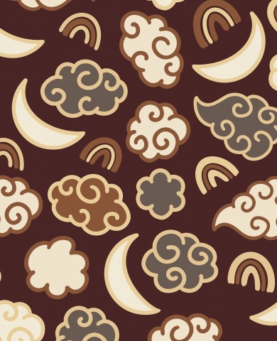Panama clouds, rainbows and moon on brown background