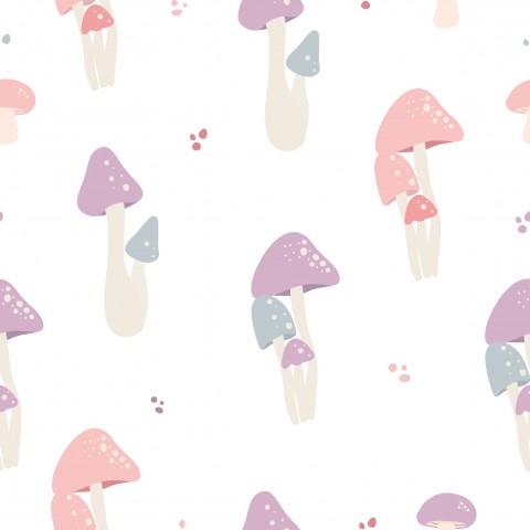 French Terry pink and purple mushrooms