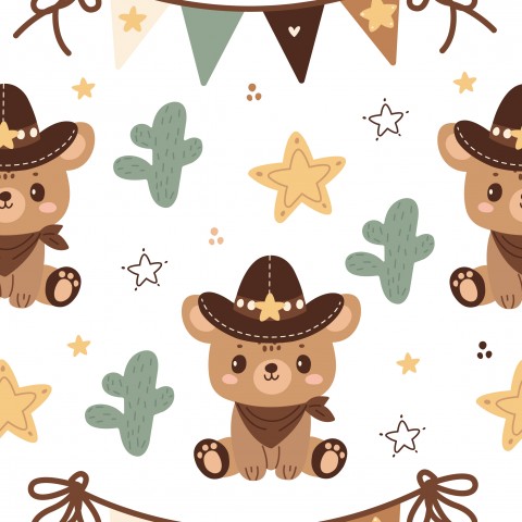 Söt liten cowboybabybjörn på canvas i bomull - perfekt för sömnad! Mjuk och gosig 100 % bomullscanvas för unika babykläder.