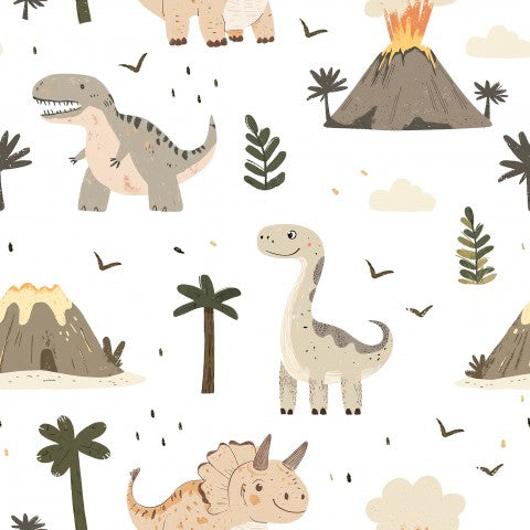 Kinderfreundliches Canvas Baumwolle Süßer Dino im Dschungel - originelle Baumwoll-Stoffe zum Nähen in meterweiten Rollen!