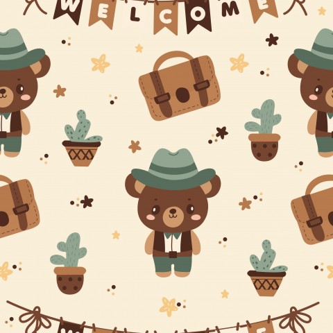 Bomuldshjerter - Sød lille cowboy-bjørn! Fantastisk lærredsstof til syning - ideelt til tøj, tasker eller accessories.