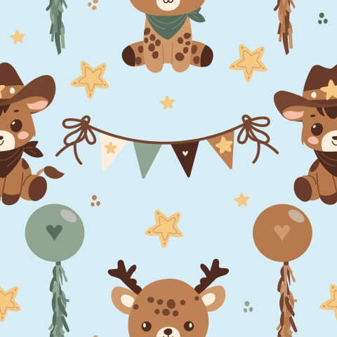 Satin cotton deer, cowboys and balloons