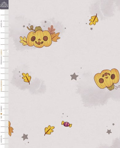 Jersey Halloween fabric with pumpkins and stars on it