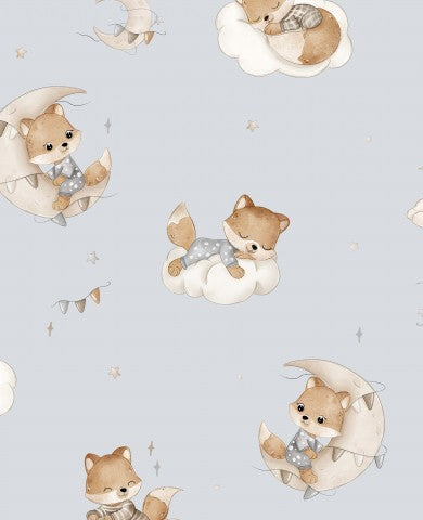 Satin cotton foxes on the moon and clouds