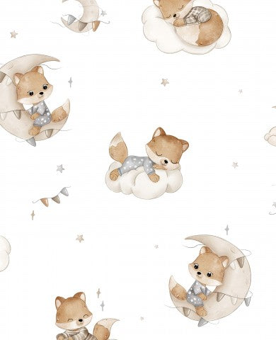 Satin cotton cute foxes on the moon