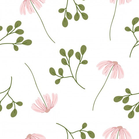 Waterproof fabric pink flowers and green leaves