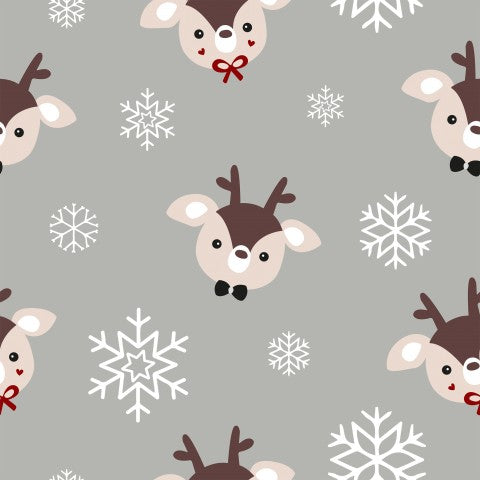 Satin Baumwolle Weihnachtsmuster mit Rentieren und Schneeflocken