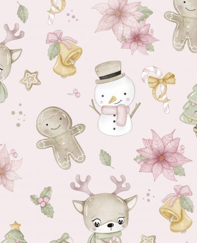 Panama Christmas pattern with snowman, reindeer and Christmas decorations