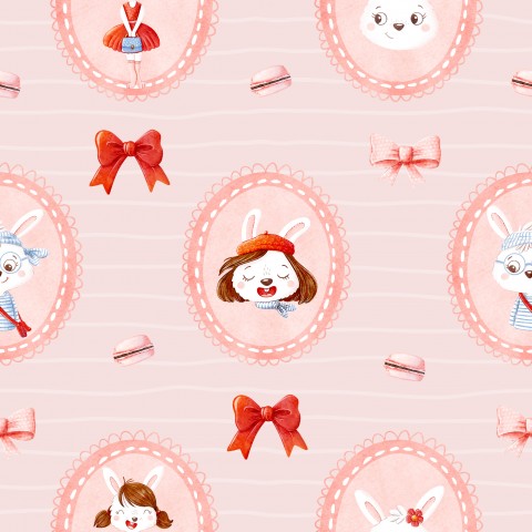 Coniglietti carini in tessuto impermeabile su sfondo rosa