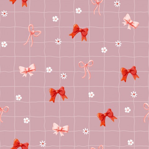 Rib Jersey Schleifen und Blumen auf einem rosa Hintergrund