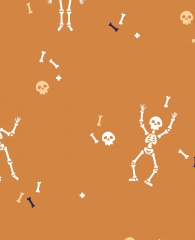 French Terry Halloween-mønster med skeletter og knogler