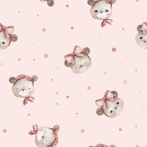 Lindos ositos de peluche de muselina sobre fondo rosa