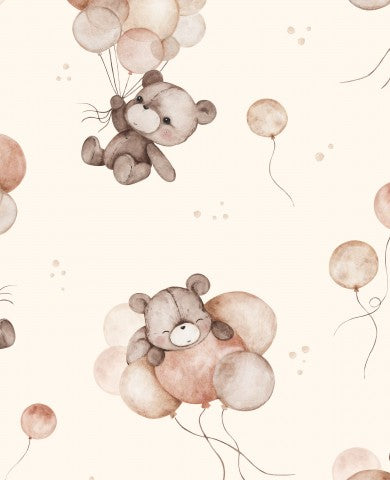 Bau dein eigenes Teddy-Baby aus weichem Canvas-Stoff mit Luftballons-Muster in Creme-Farbe. Ideal für Näher und Kreativgeist - 30x30cm, 100% Baumwolle.