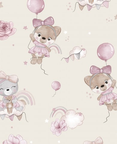 Satin Baumwolle Teddybären und Luftballons