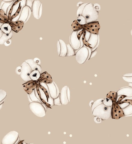 Musselin Teddybären auf beigem Hintergrund