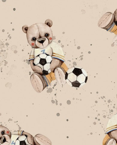 Satin Baumwolle einem Aquarell-Teddybär mit Fußball