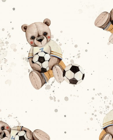 Satin Baumwolle Muster eines Teddybären mit Fußball