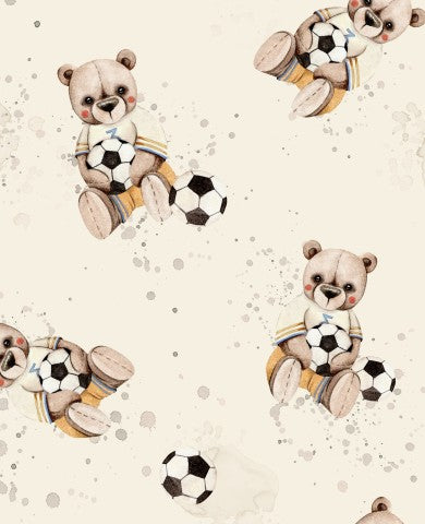 Satinbomuld med en akvarel bamse med fodbold