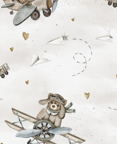 Satin Baumwolle Teddybären und Flugzeugen, die am Himmel fliegen