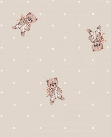 Panama a brown and white polka dot pattern with teddy bears