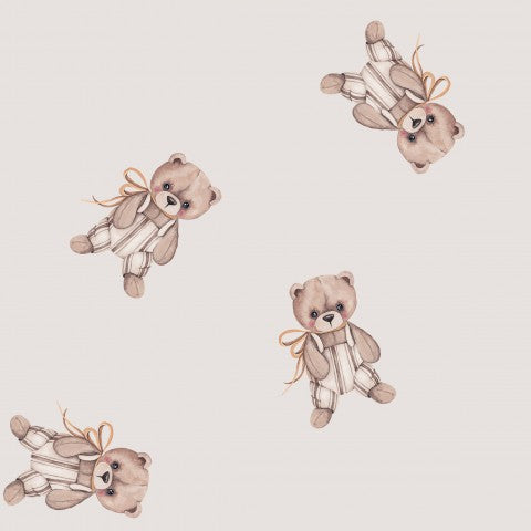 French Terry Muster von Teddybären auf grauem Hintergrund