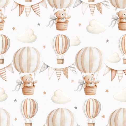 Entdecken Sie unsere einzigartigen Canvas Baumwolle Teddybären auf Heißluftballons - perfekte Nähmaterialien für Ihre kreativen Projekte! Baumwoll-Meterware fü